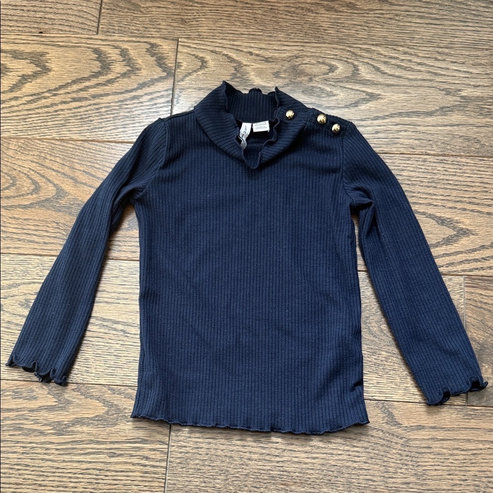 Janie and Jack Navy Long Sleeve Top with Gold Buttons turtleneck 18-24 months - Picture 1 of 6